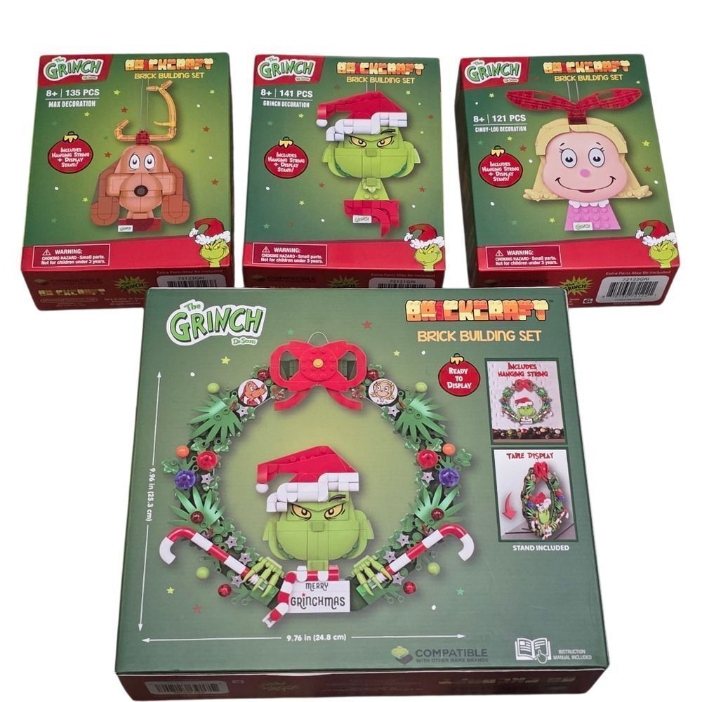Brickcraft Bundle - Grinch, Max, Cindy Lou And Grinch Wreath 4.piece Set